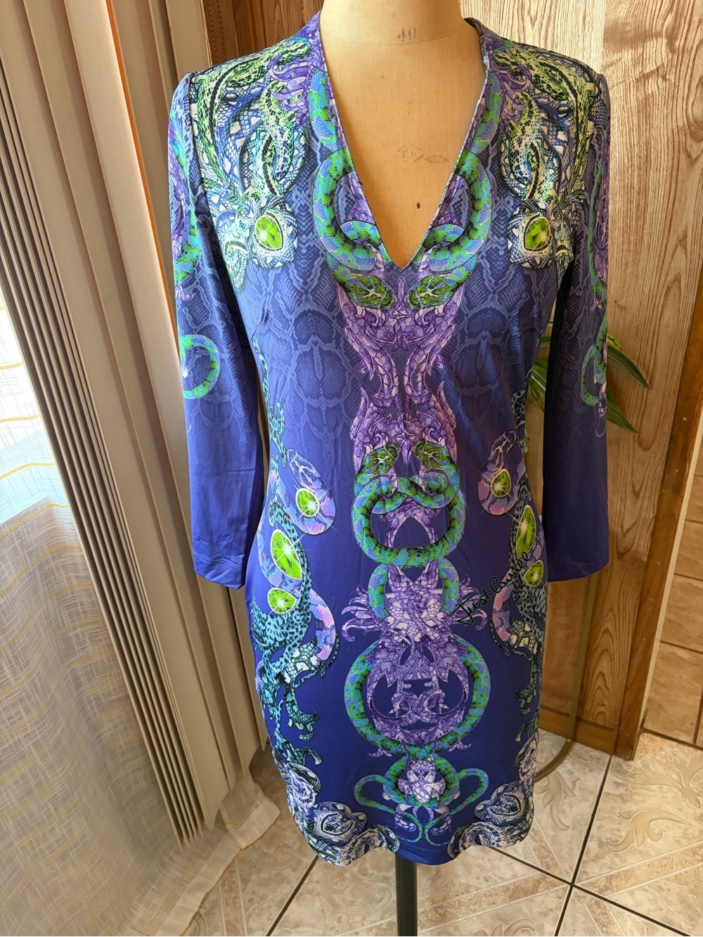 Just Cavalli Snake print & jewel dress, Size 42 (fits like US 6/8).